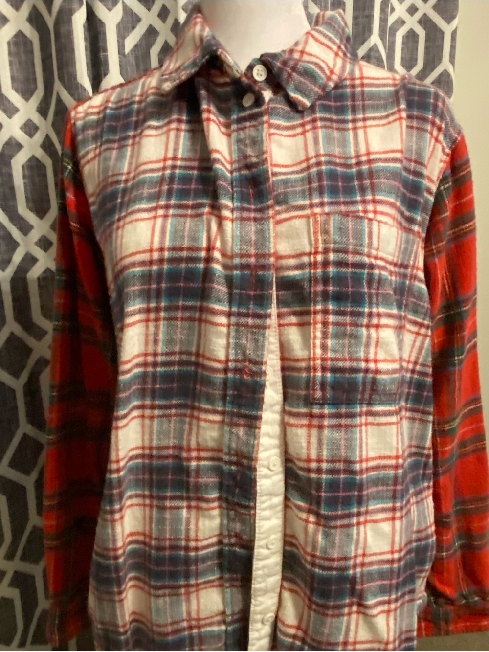American Eagle Outfitters Red, Blue & White Plaid Button-Down Shirt